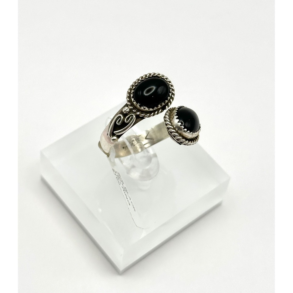 Native American‎ Black Onyx Bypass Adjustable Sterling Silver Ring - Picture 2 of 6